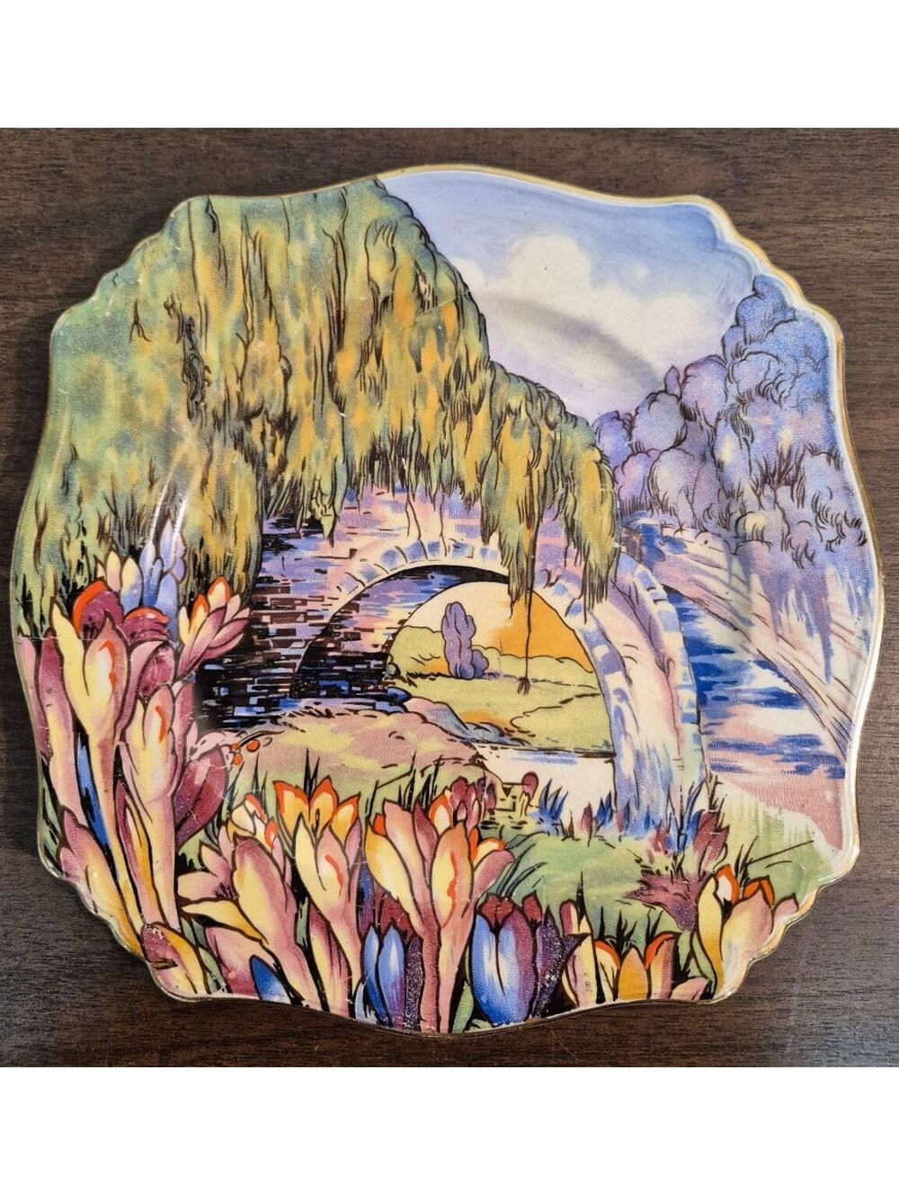 Hand Painted Vintage Ceramic Plate Made in England with Scenic Landscape Design